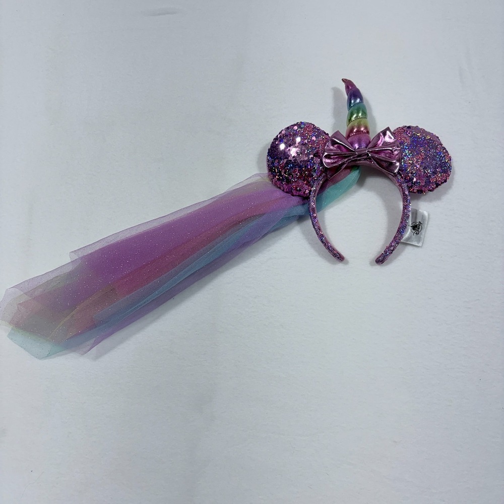 Disney Parks Purple Rainbow Metallic Sequin Unicorn Mini Mouse Ears Headband
